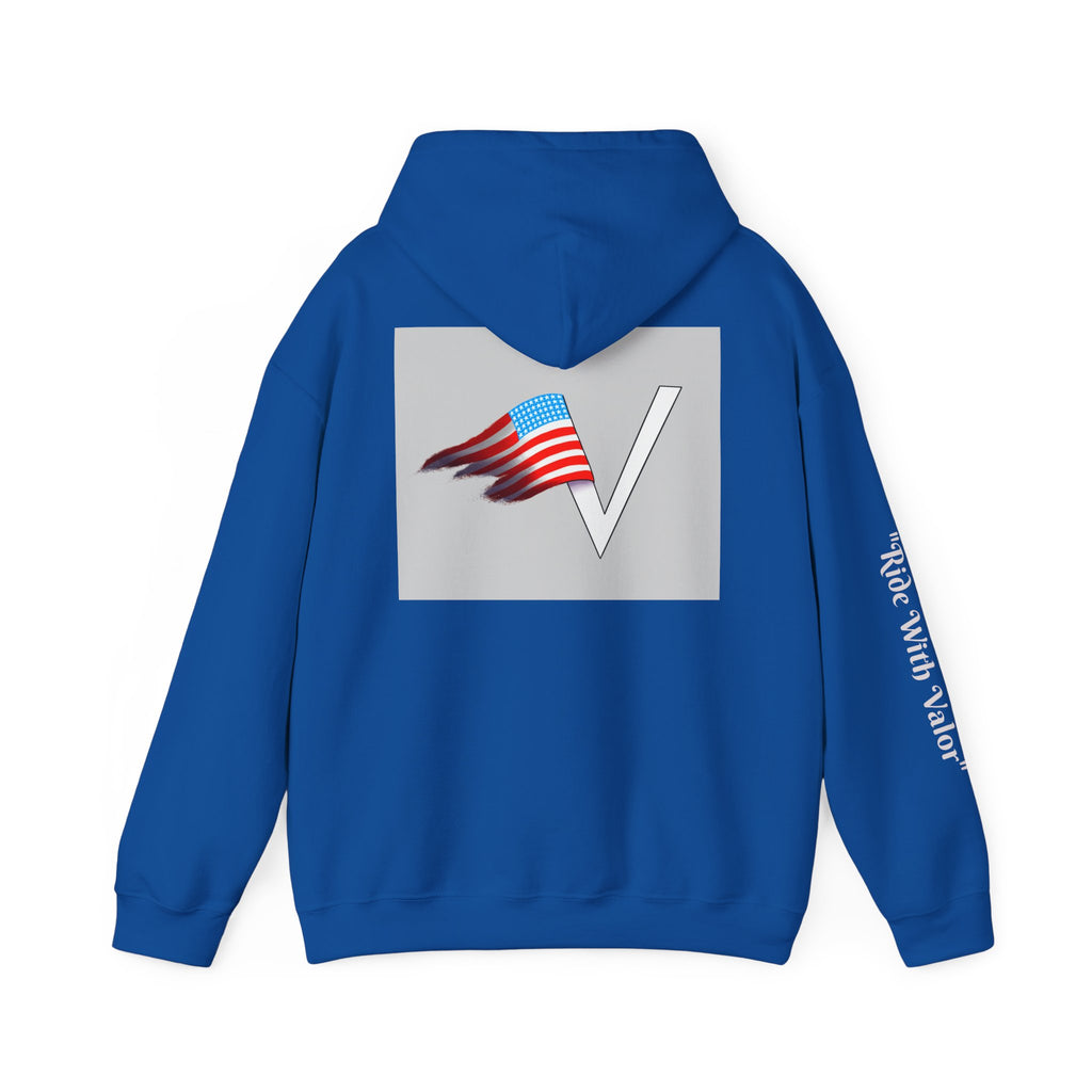 American V Logo Hoodie — Patriotic Flag V Neck Graphic Pullover