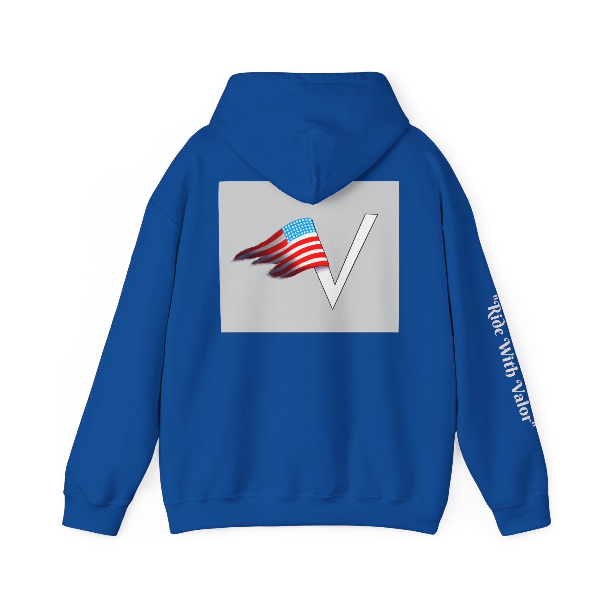 American V Logo Hoodie — Patriotic Flag V Neck Graphic Pullover