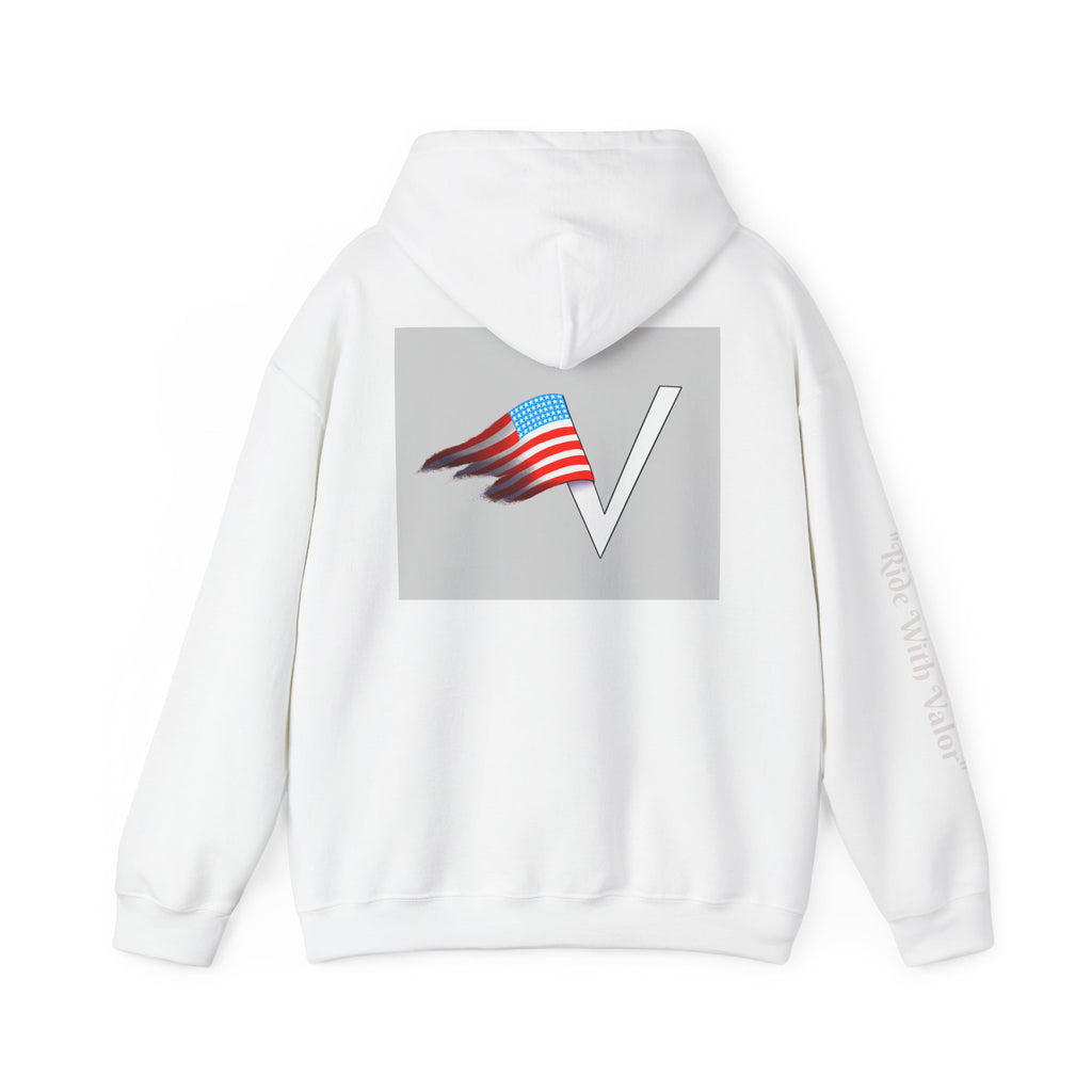 American V Logo Hoodie — Patriotic Flag V Neck Graphic Pullover