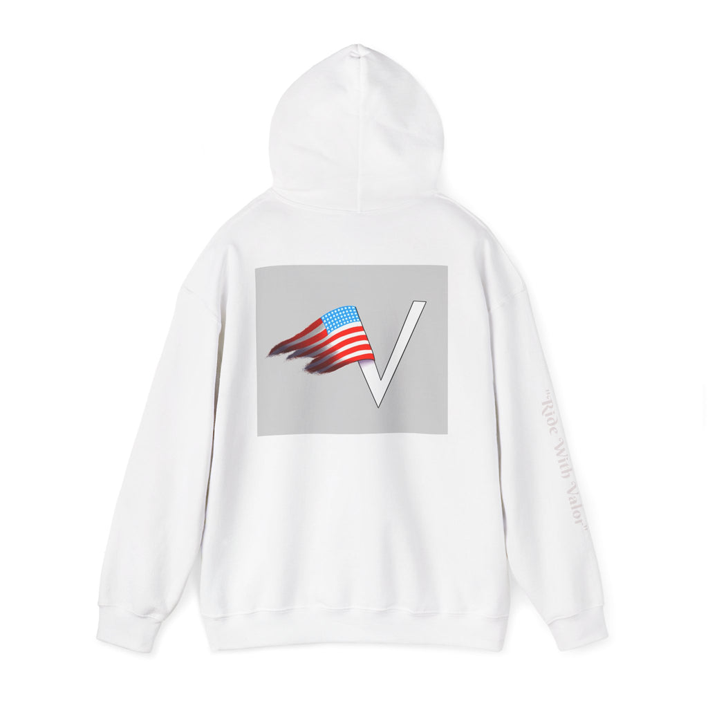 American V Logo Hoodie — Patriotic Flag V Neck Graphic Pullover