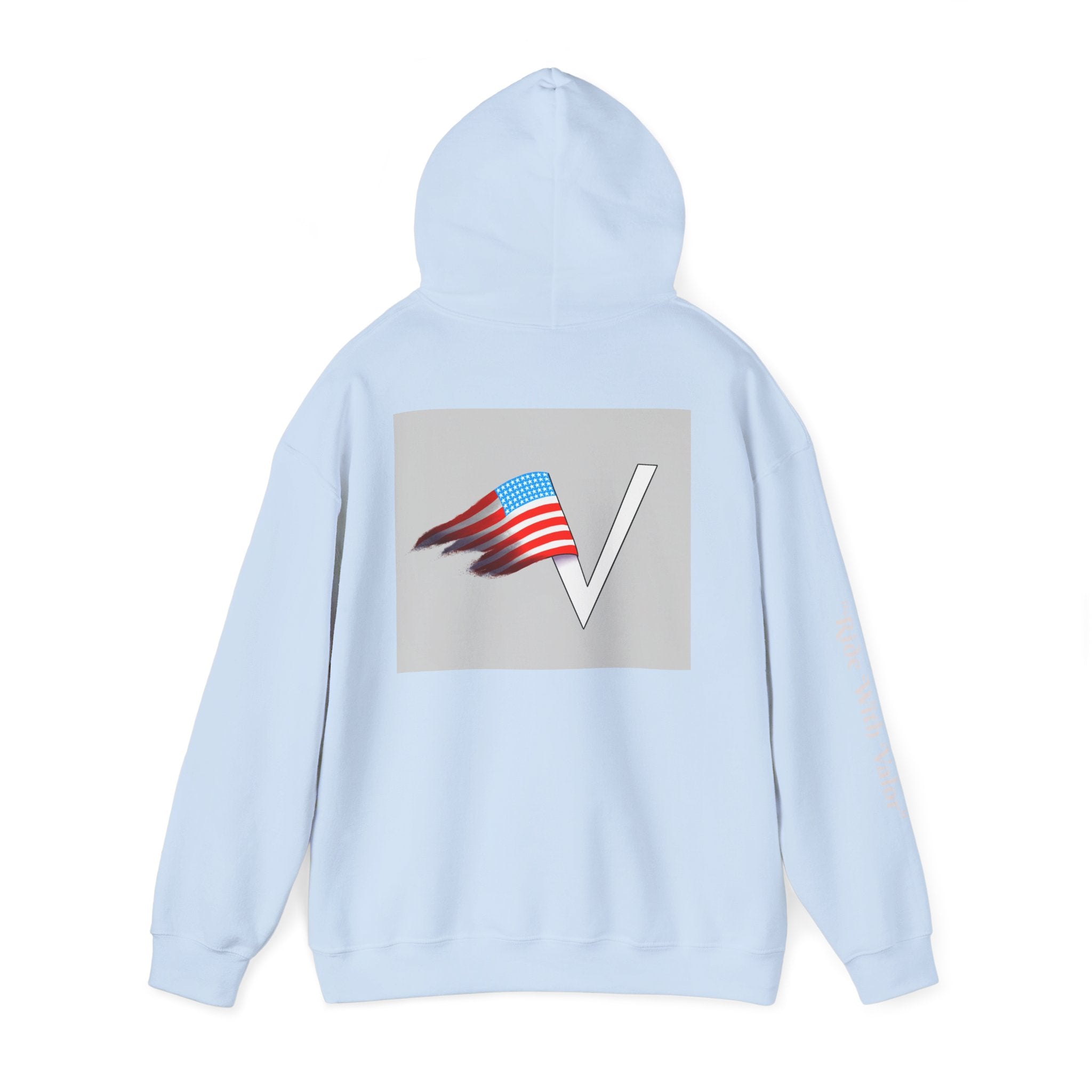 American V Logo Hoodie — Patriotic Flag V Neck Graphic Pullover