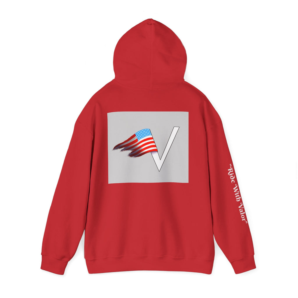 American V Logo Hoodie — Patriotic Flag V Neck Graphic Pullover