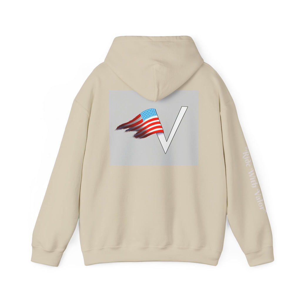 American V Logo Hoodie — Patriotic Flag V Neck Graphic Pullover