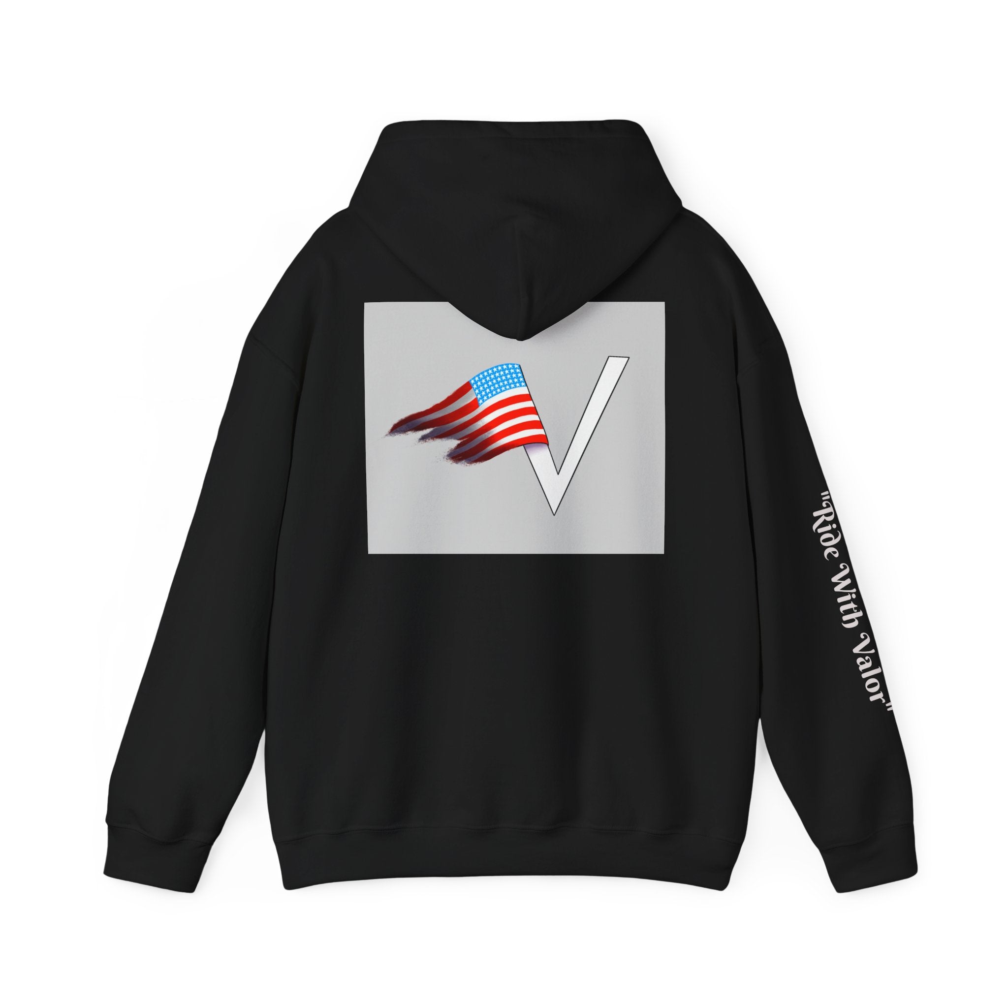 American V Logo Hoodie — Patriotic Flag V Neck Graphic Pullover