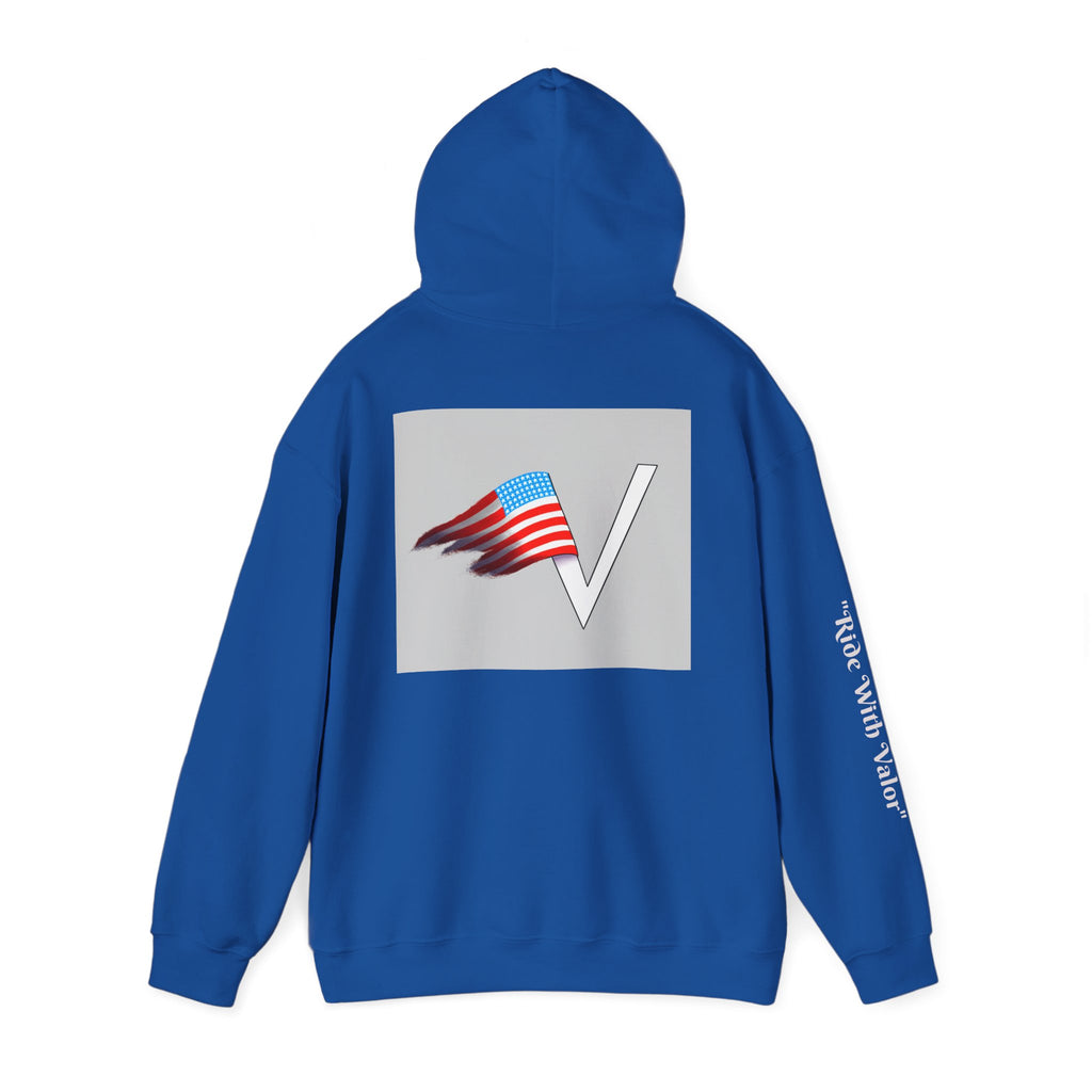 American V Logo Hoodie — Patriotic Flag V Neck Graphic Pullover