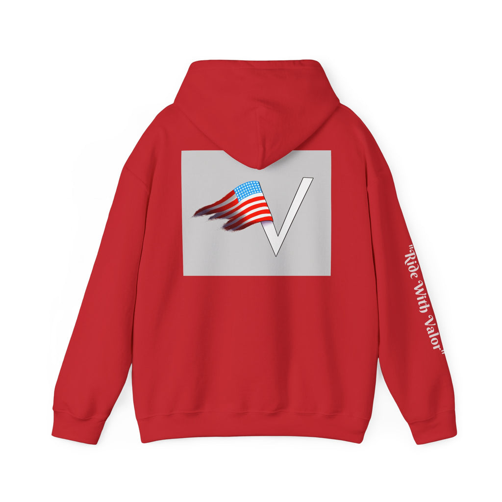 American V Logo Hoodie — Patriotic Flag V Neck Graphic Pullover