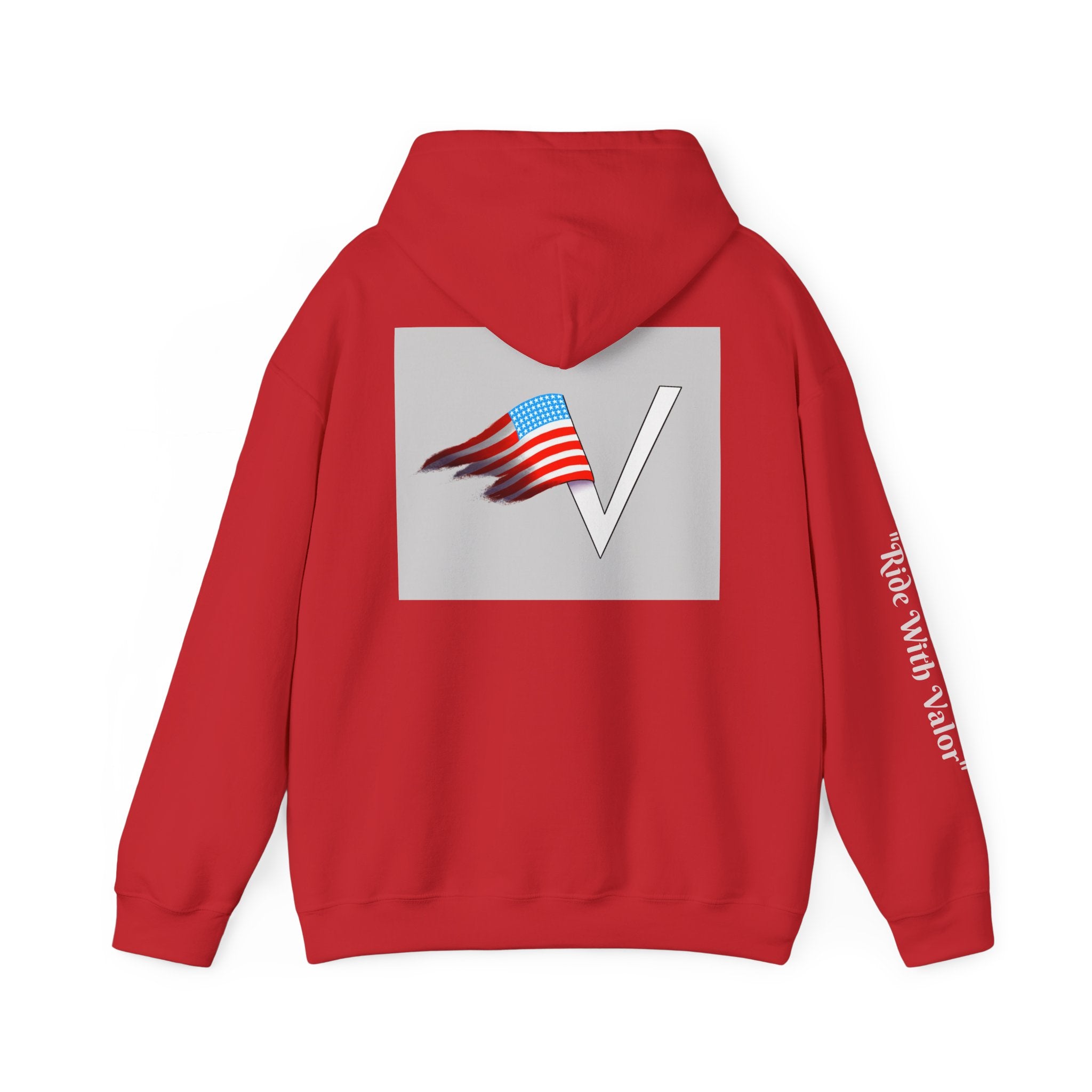 American V Logo Hoodie — Patriotic Flag V Neck Graphic Pullover