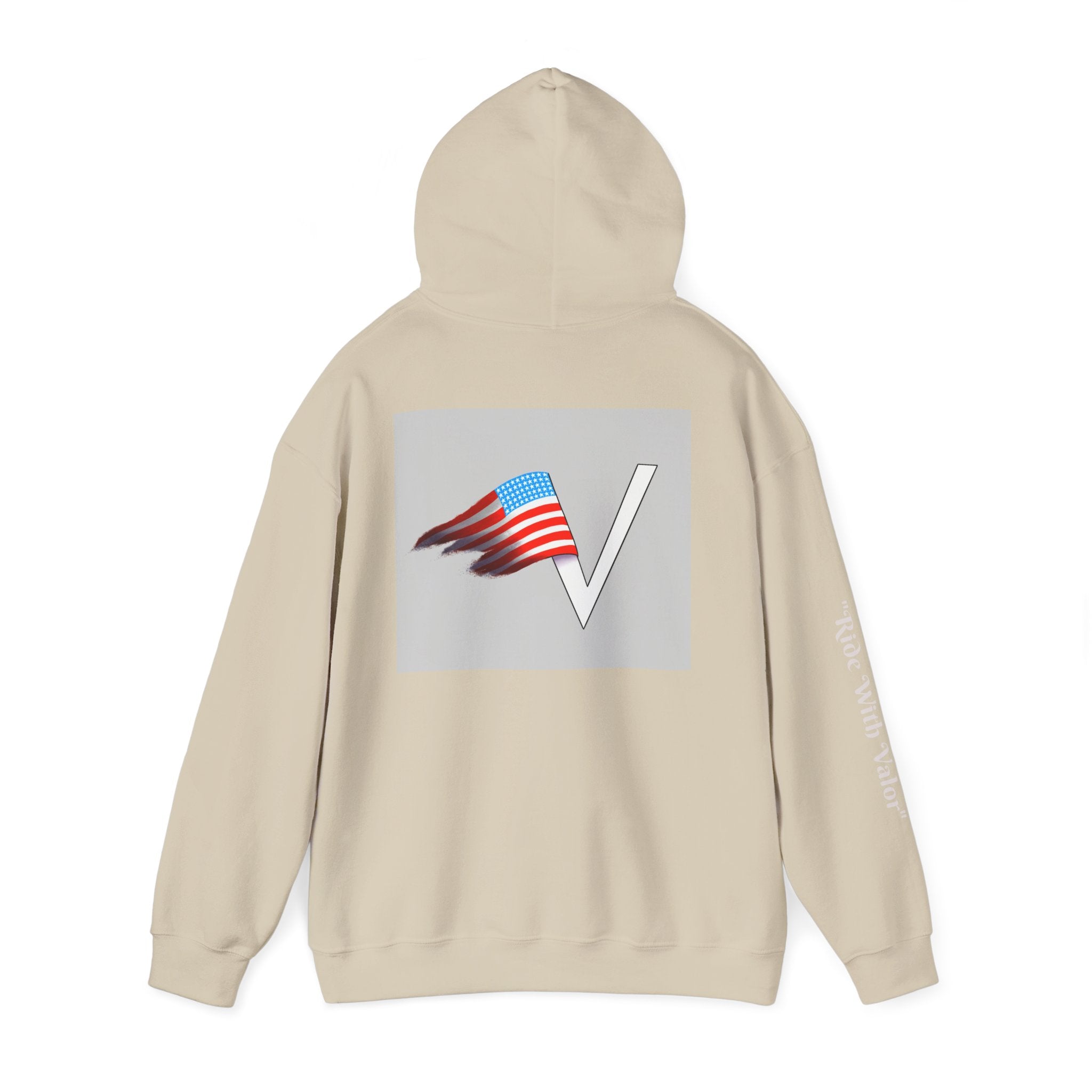 American V Logo Hoodie — Patriotic Flag V Neck Graphic Pullover